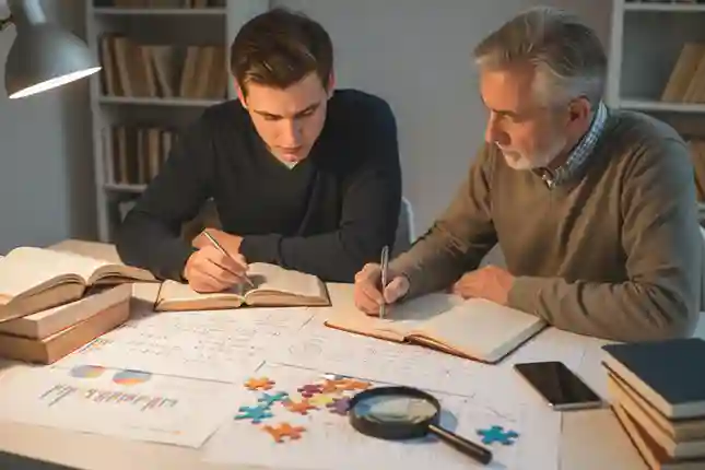 A preparatory-class student and their private math teacher during a tutoring session, surrounded by textbooks and notes.