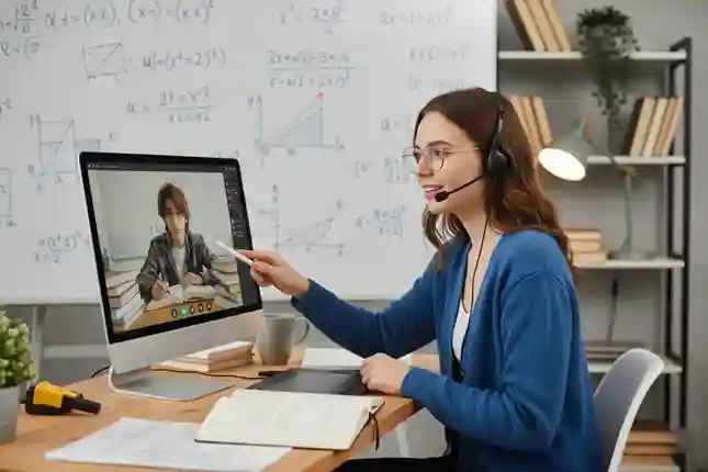 Student attending an online math tutoring session with a remote certified teacher.