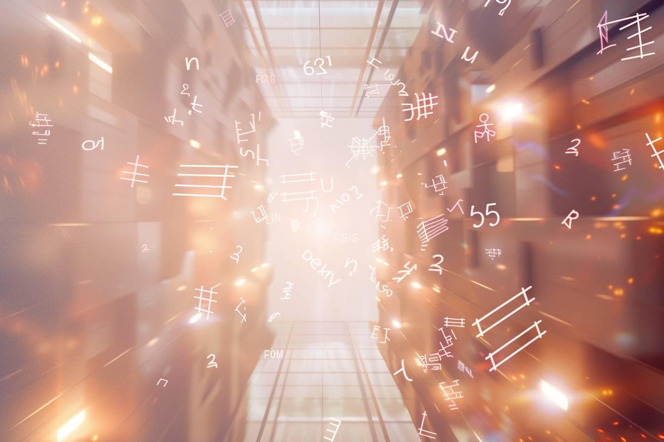 Effet lumineux, symboles mathématiques flottant dans un espace futuriste, ambiance abstraite et immersive