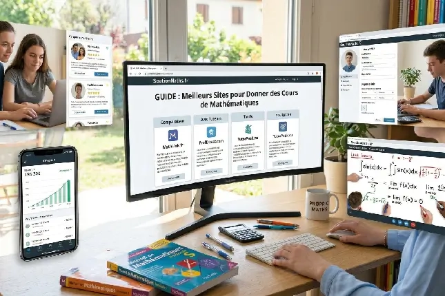 A tutor giving an online maths lesson via video conference on a tutoring platform.